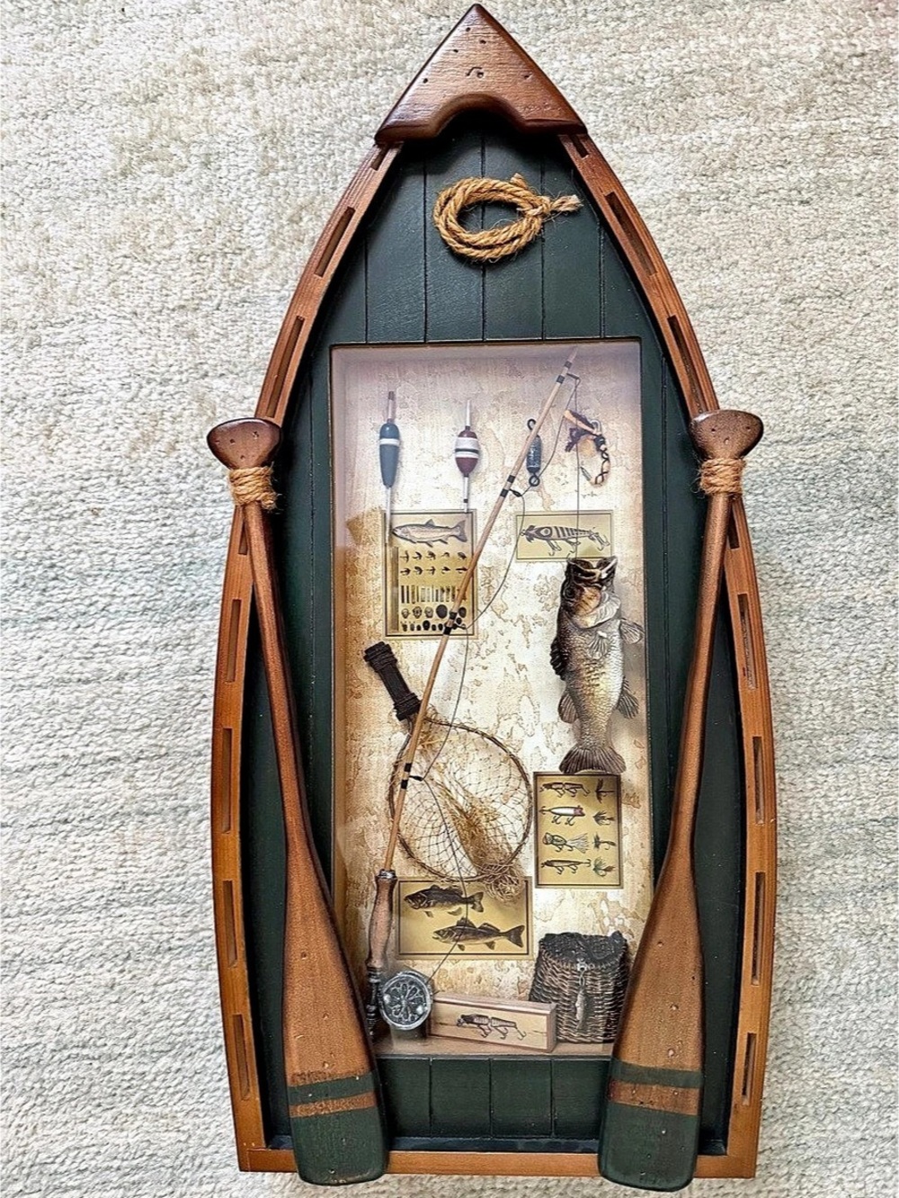 Hobby Lobby Fishing Boat Framed Wood Wall Decor, Brown & Green